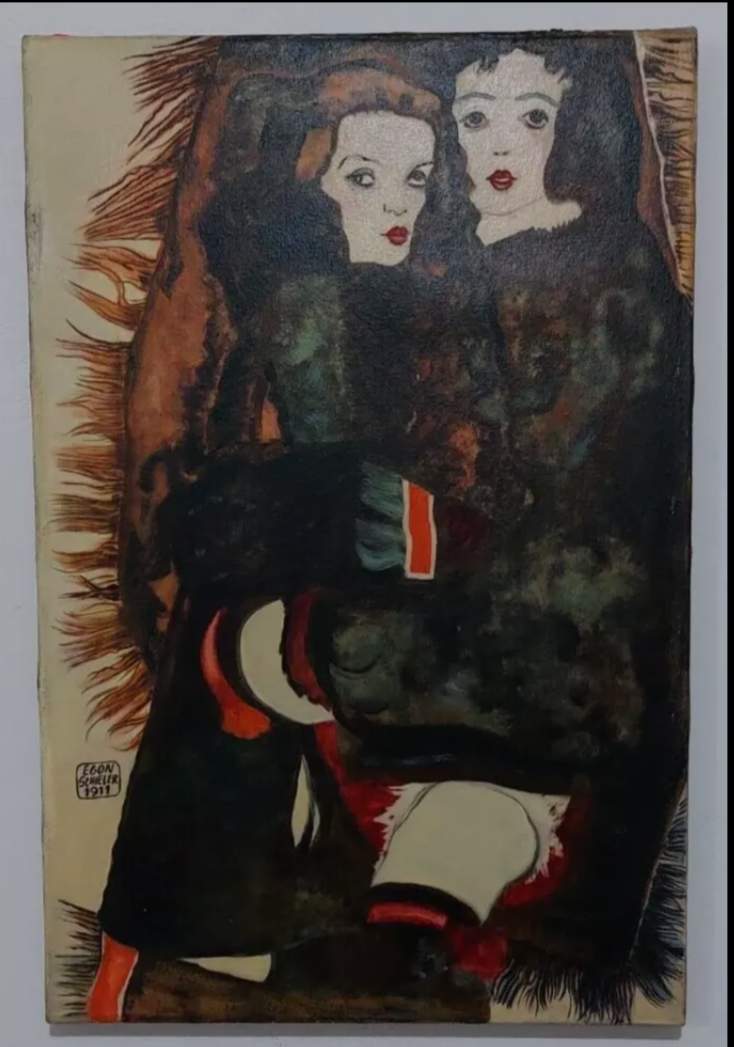 art-moderne-portrait-deux-jeunes-femmes-peinture-huile sur toile