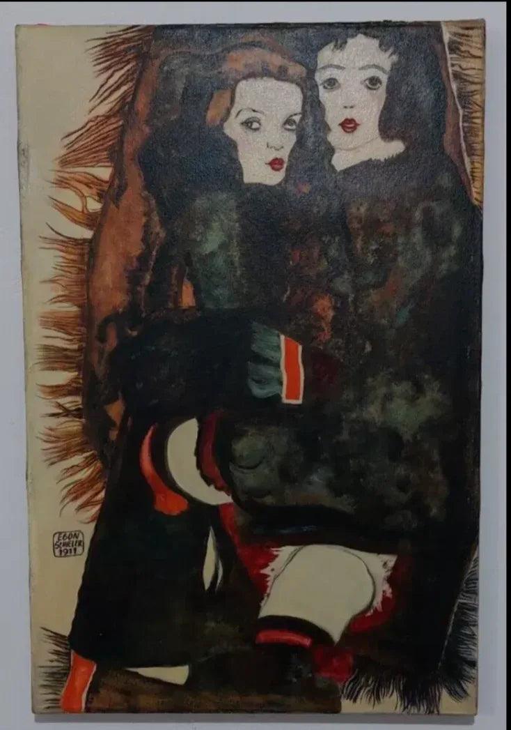 art-moderne-portrait-deux-jeunes-femmes-peinture-huile sur toile - Kikooyou Art Gallery