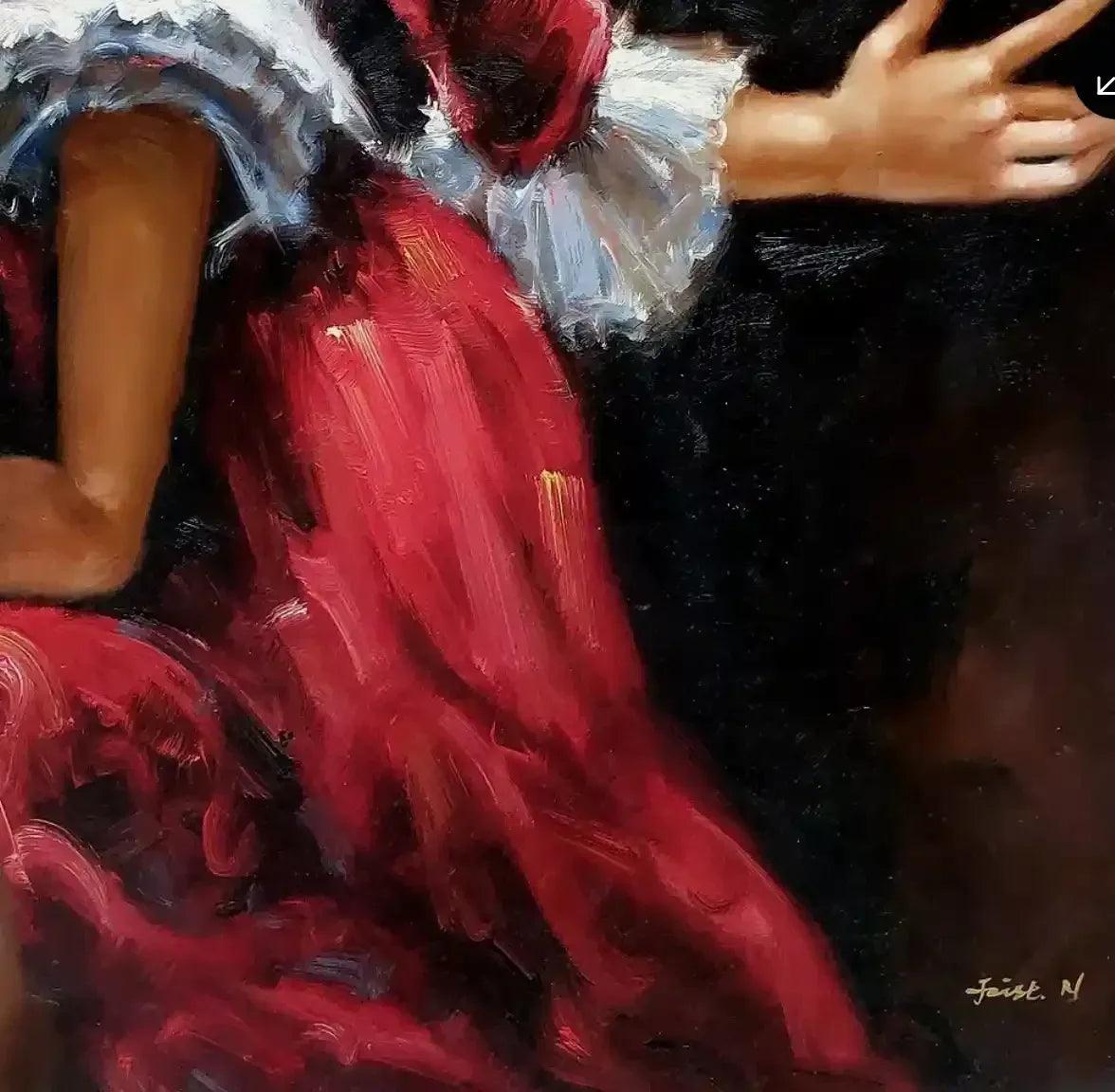 art-scène-vie-danseuse-ardente-fuego-flamenco-peinture-huile-toile - Kikooyou Art Gallery