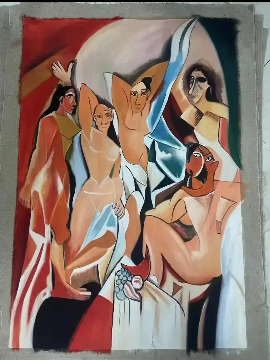 art-abstrait-scène-femmes-nues-personnages-peinture-huile-toile - Kikooyou Art Gallery