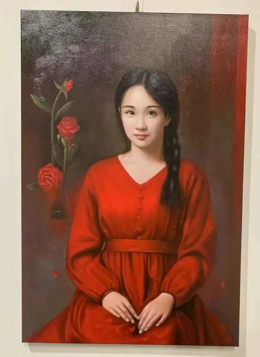 art-scène-vie-portrait-feminin-jeune-fille-asiatique-peinture-huile sur toile