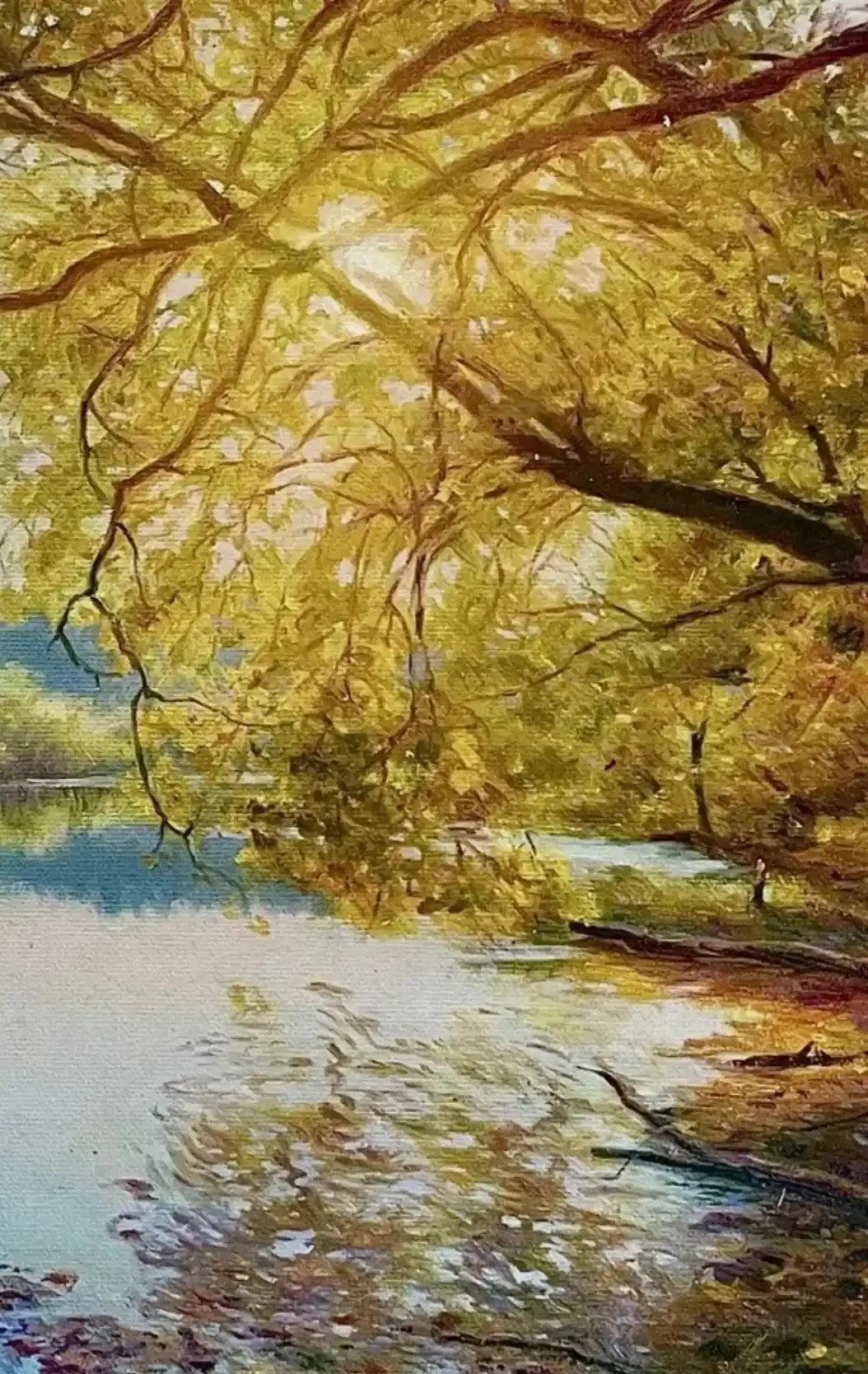 art-nature-paysage-foret-arbre-riviere-Peinture à l'huile sur toile-originale - Kikooyou Art Gallery