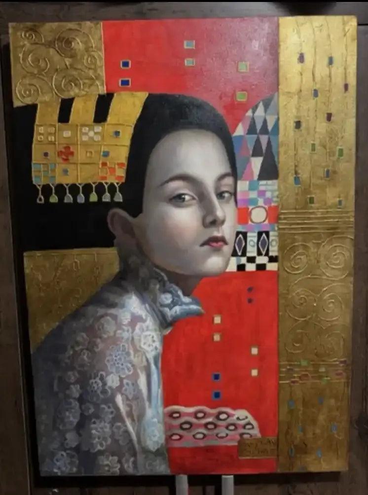 art-portrait-profil-feminin-femme-peinture huile sur toile - Kikooyou Art Gallery