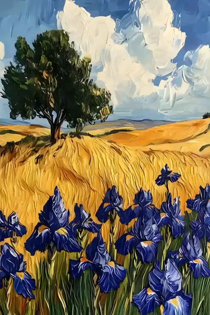 art-peinture-tableau-paysage-campagne-iris-soleil-huile-toile - Kikooyou Art Gallery