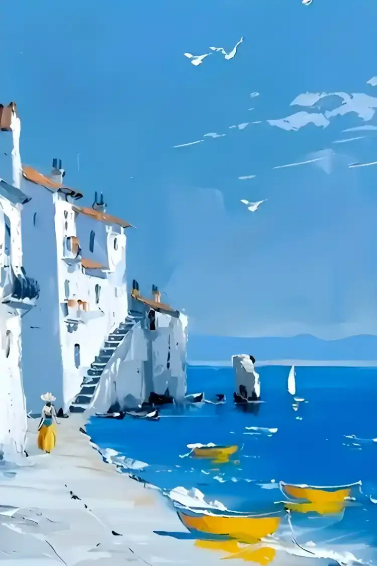 art-peinture-tableau-paysage-marin-mer-bateau-soleil-huile-toile - Kikooyou Art Gallery