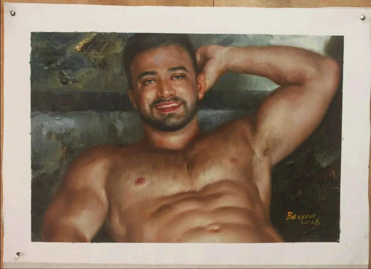 art-portrait-masculin-homme-nu-peinture-originale-huile-toile - Kikooyou Art Gallery