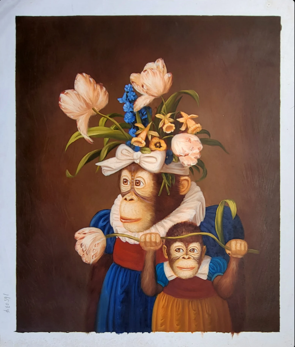 art surrealiste personnage singe tableau peinture huile sur toile