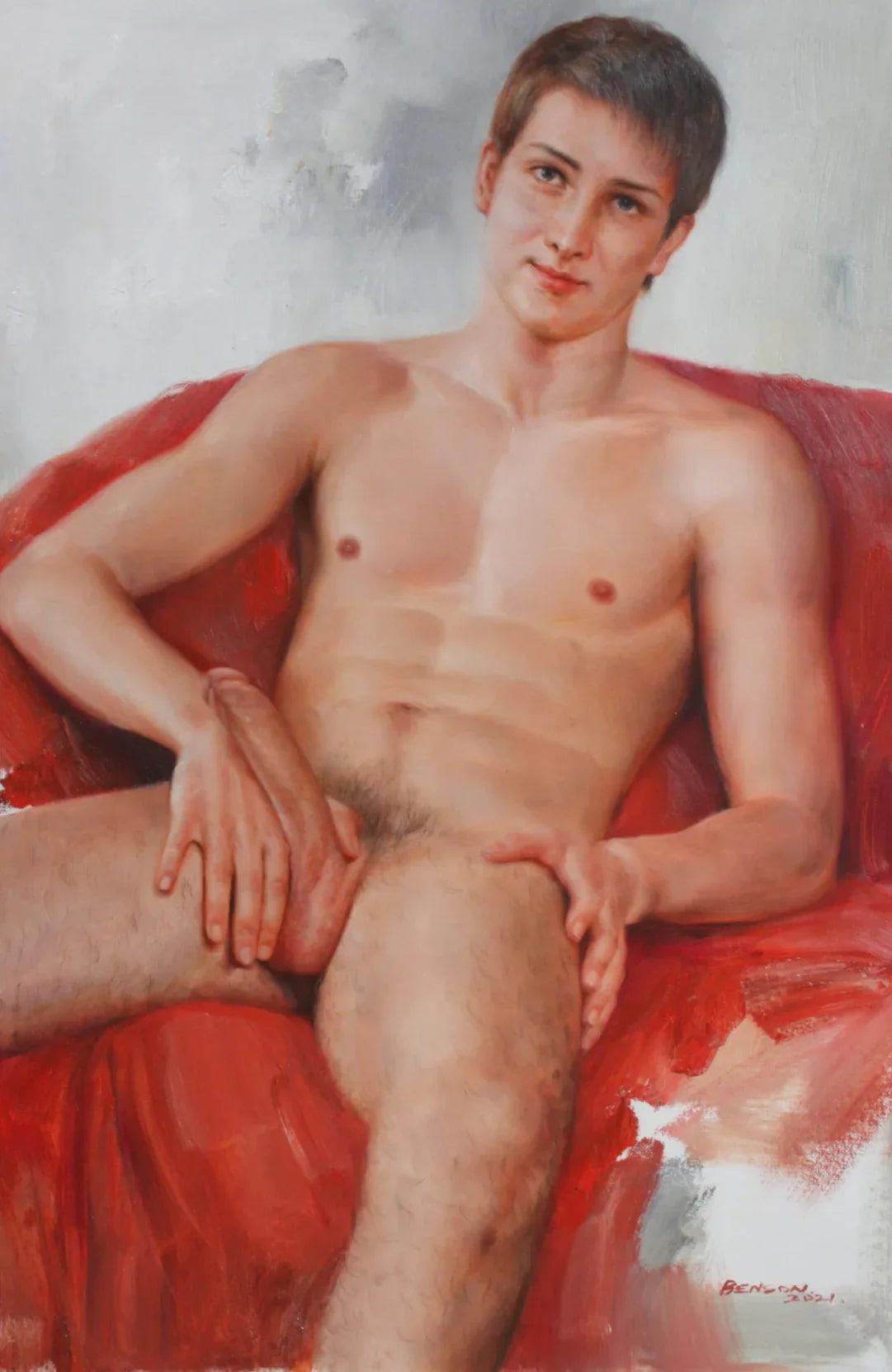 Portrait d'homme nu gay en peinture à l'huile - Tableau homme nu gay peinture huile - Kikooyou Art Gallery