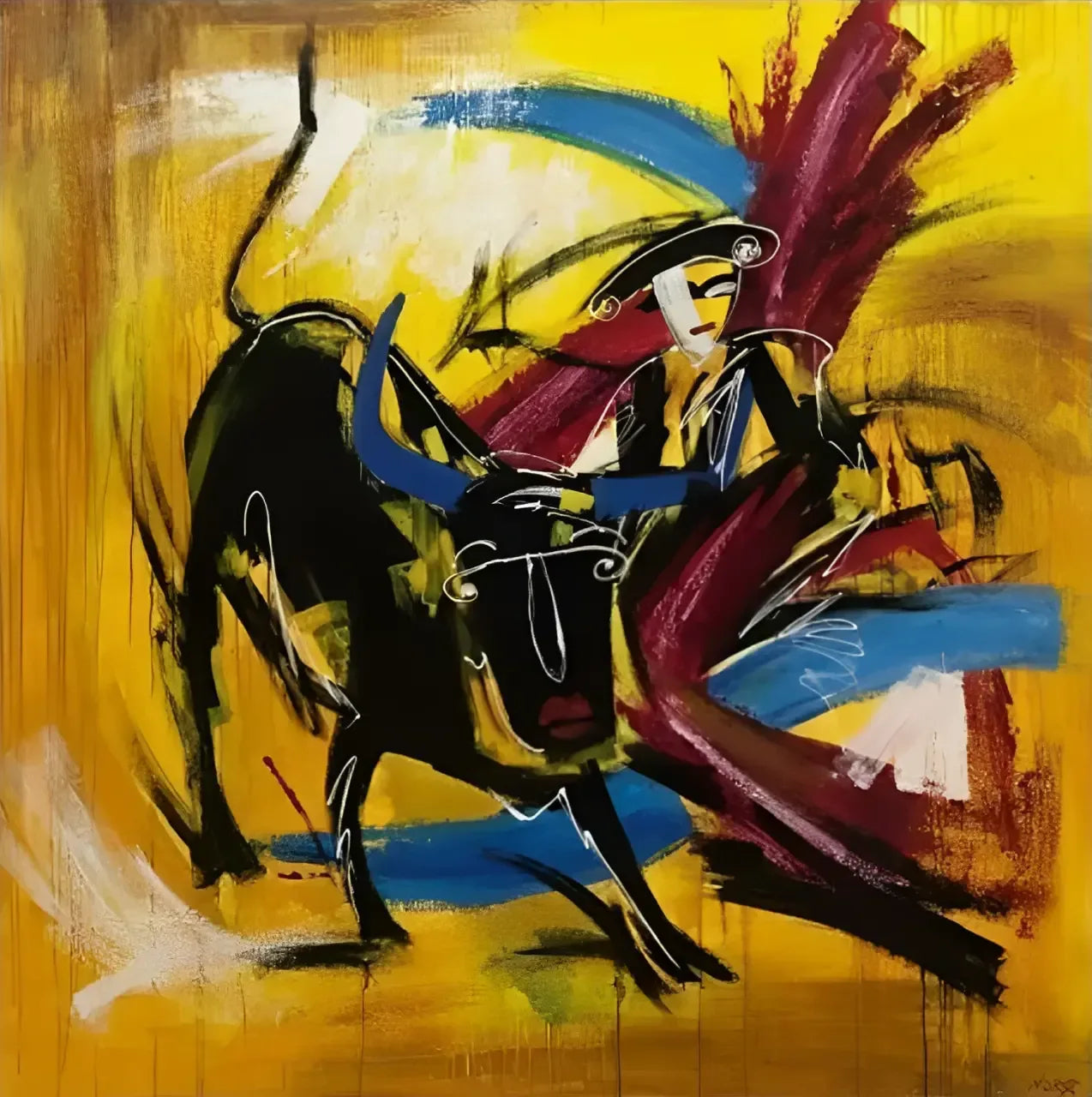 art-moderne-abstrait-scene-corrida-peinture-huile-toile - Kikooyou Art Gallery