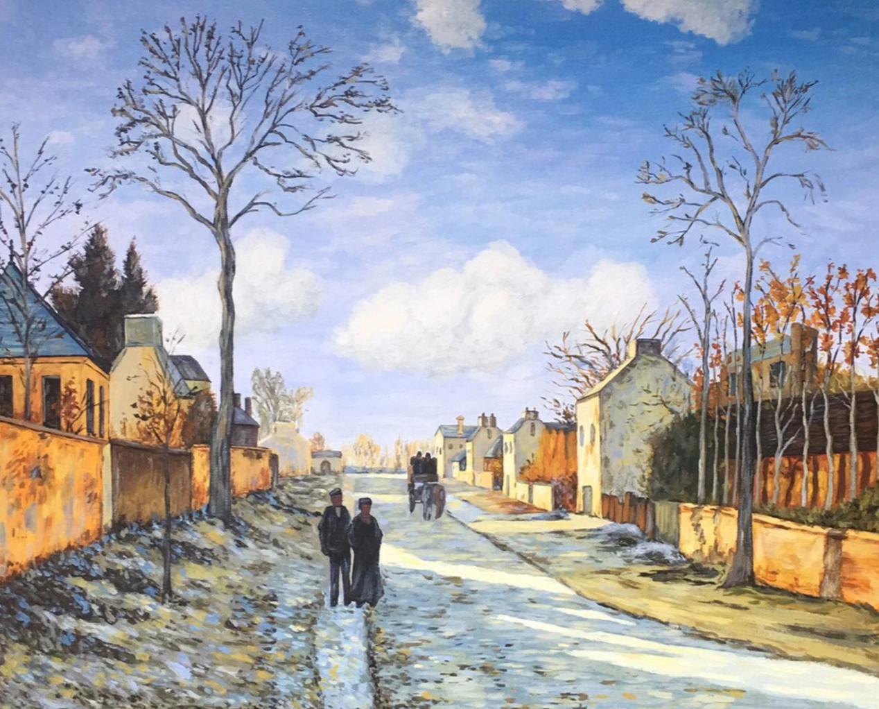 art-decoration-tableau-peinture-huile-toile- d'apres Camille Pissarro Une route à Louveciennes