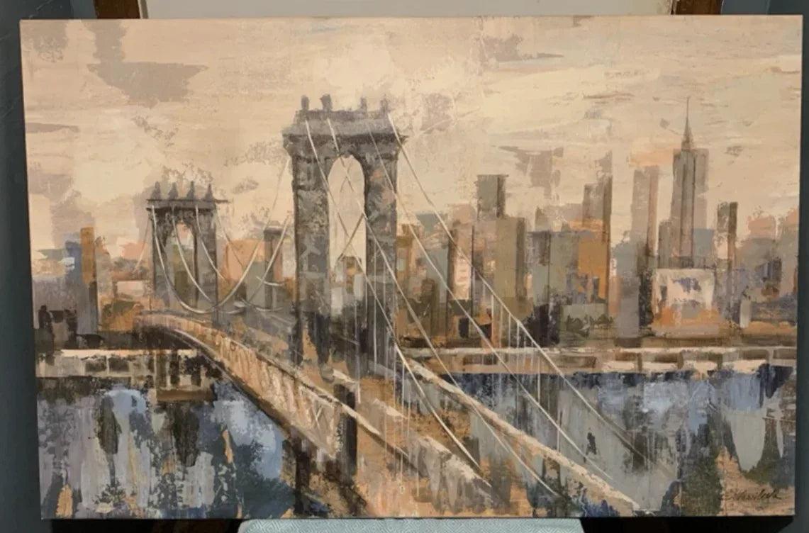art-decoration-tableau-peinture-huile-toile-moderne-skyline-new york-pont - Kikooyou Art Gallery