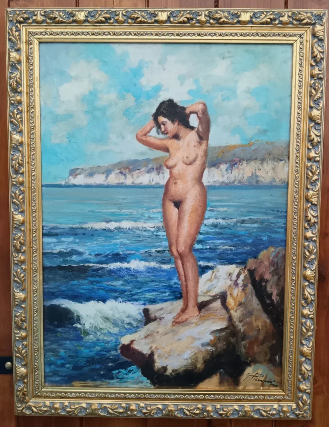 art-decoration-tableau-peinture-huile-toile-portrait-feminin-femme-nue-plage - Kikooyou Art Gallery