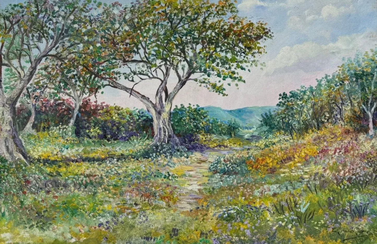 art-decoration-tableau-peinture-huile-toile-paysage-campagne-arbre- d'après Monet