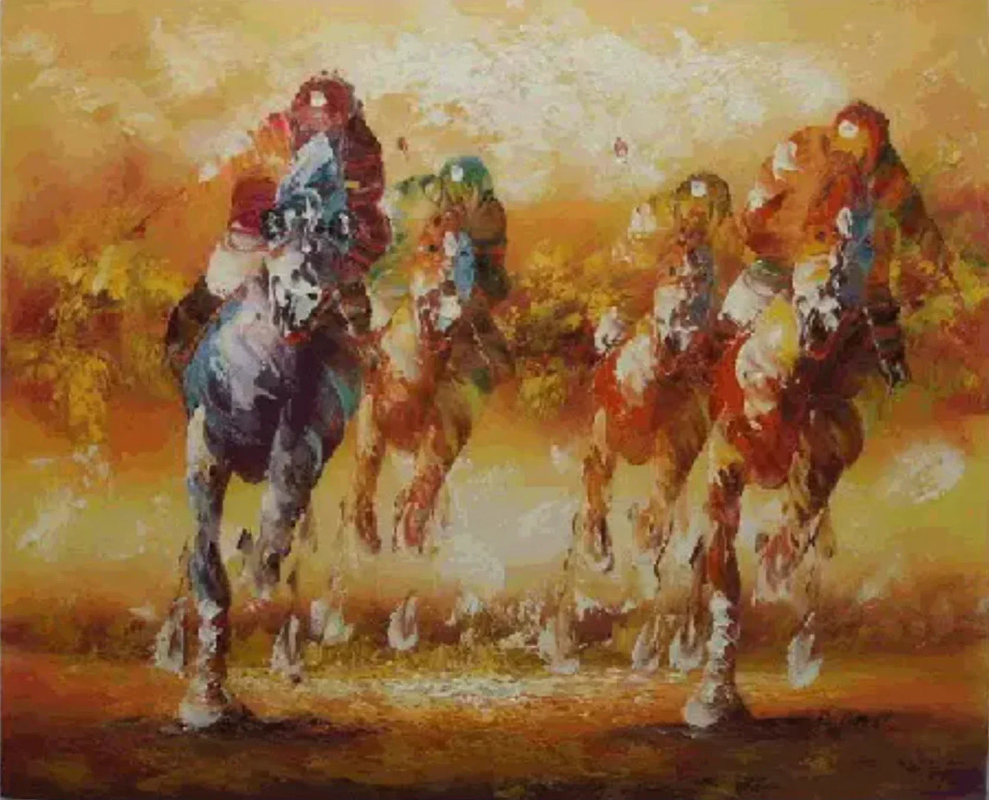 art-decoration-tableau-peinture-huile-toile-scene-course-hippique-chevaux-galop-jockey-moderne-galop - Kikooyou Art Gallery