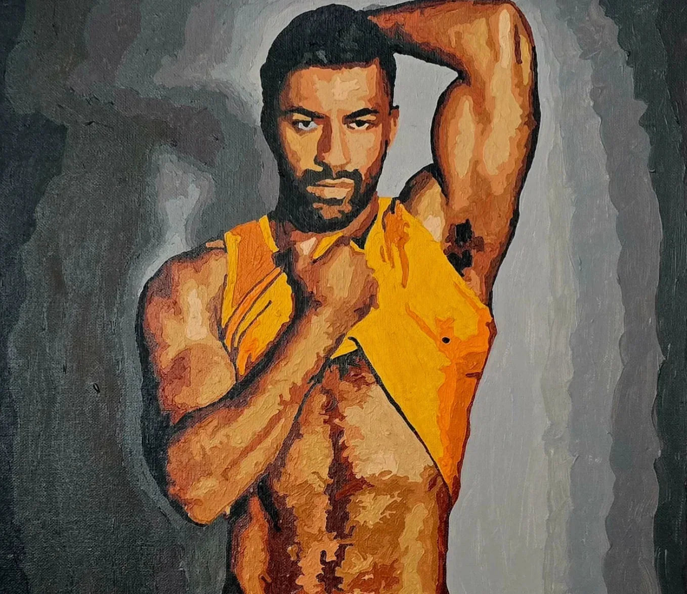 art-decoration-erotique-tableau-peinture-huile-toile-homme-nu-integrale-tbm-tshirt - Kikooyou Art Gallery