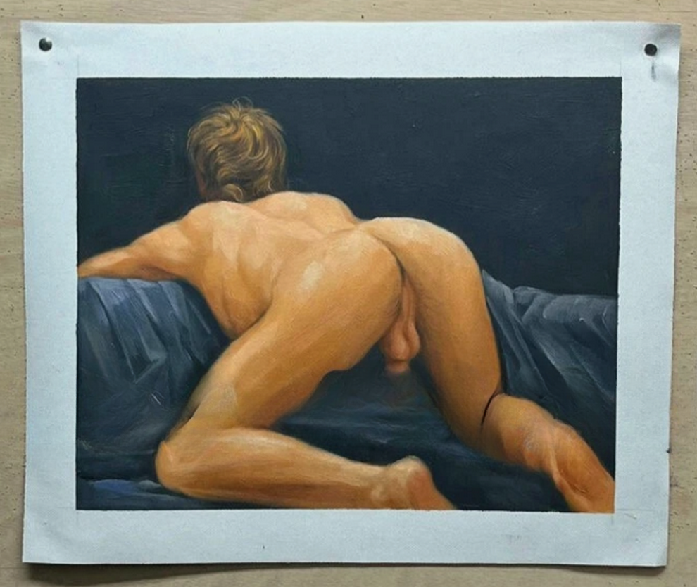 art-decoration-tableau-peinture-huile-toile-portrait-homme-nuintegrale-dos-fesses