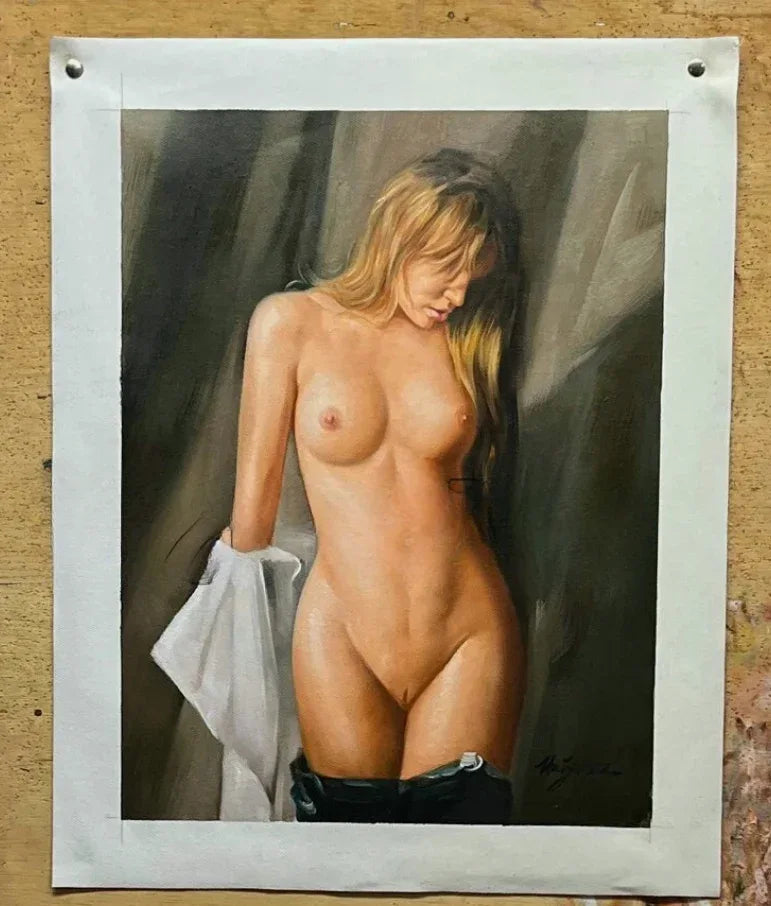 art-decoration-tableau-peinture-huile-toile-portrait-femme-sensuelle-nue-integrale-captivante - Kikooyou Art Gallery