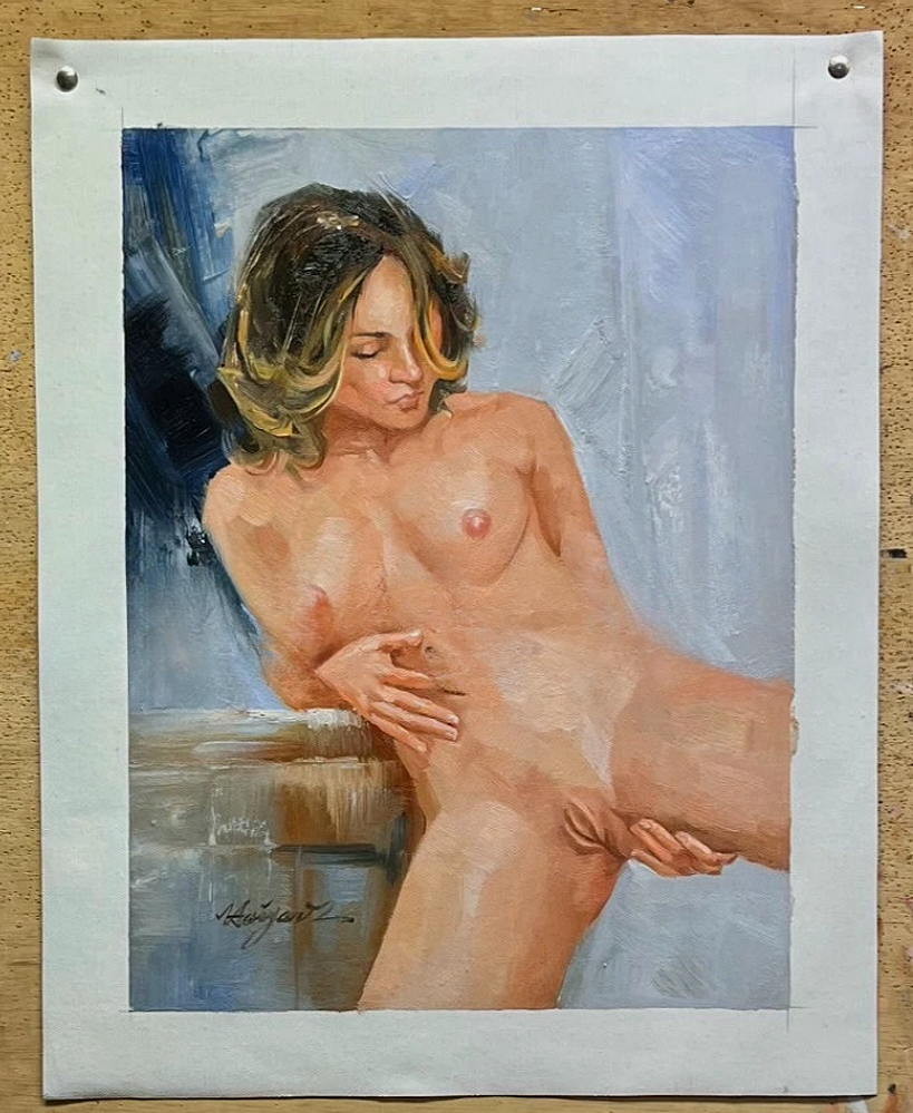 art-decoration-tableau-peinture-huile-toile-portrait-femme-nue-integrale-porn