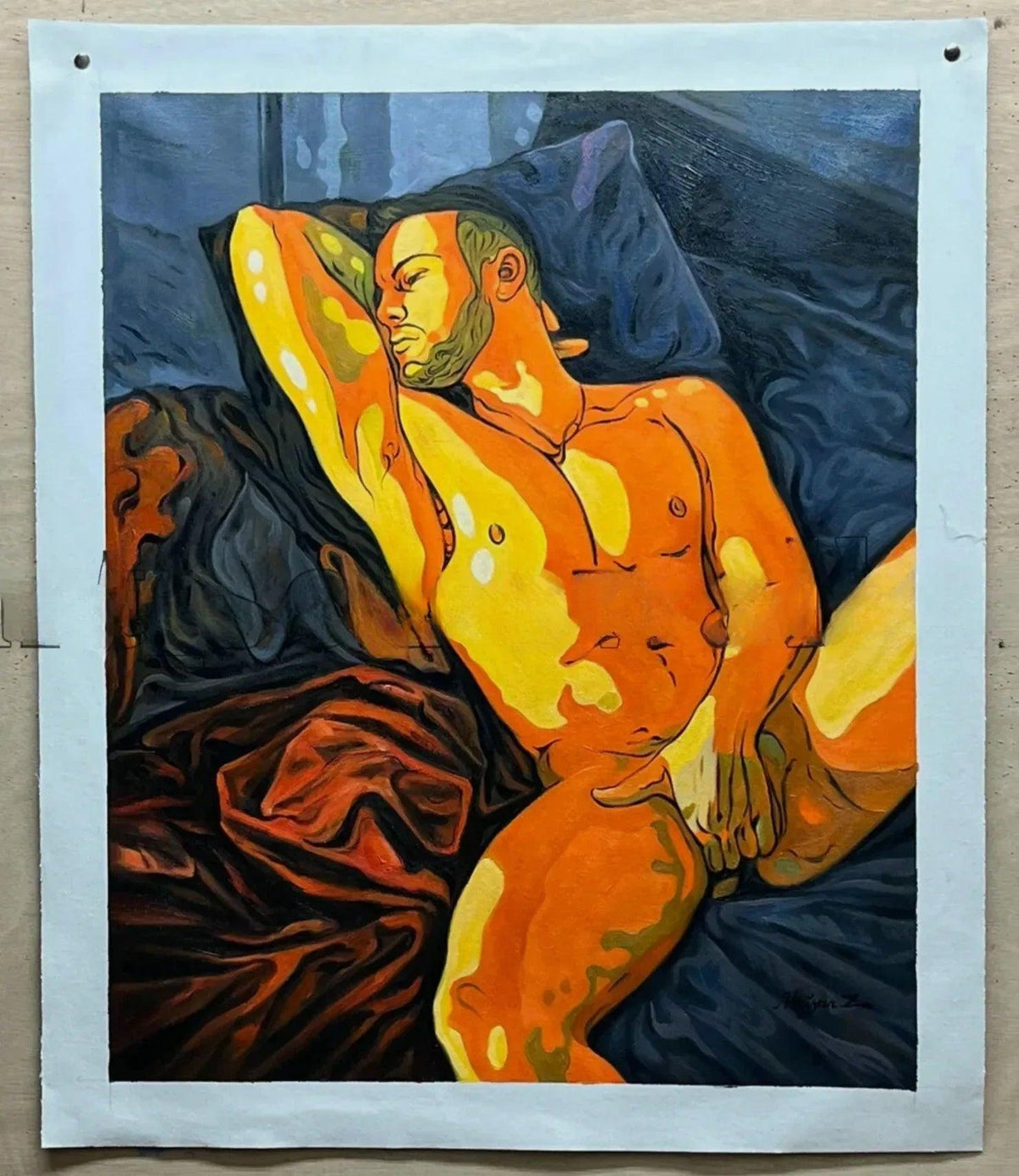 art-moderne-decoration-tableau-peinture-huile-toile-portrait-masculin-male-homme-nu-integrale - Kikooyou Art Gallery
