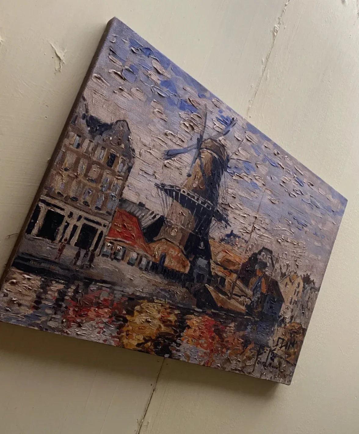 art-impressionnisme-paysage-moulin-vent-peinture-huile-toile-d'après Van Gogh - Kikooyou Art Gallery