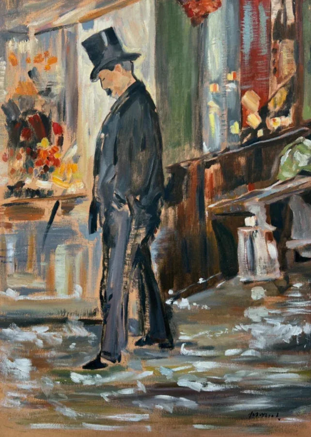 art peinture huile sur toile personnage homme en fraque et chapeau haut de forme d'après Manet - Kikooyou Art Gallery
