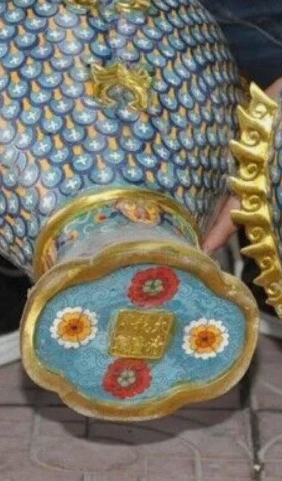 PAIRE VASES bronze cloisonné or 24 carats poisson doré Zun - Kikooyou Art Gallery