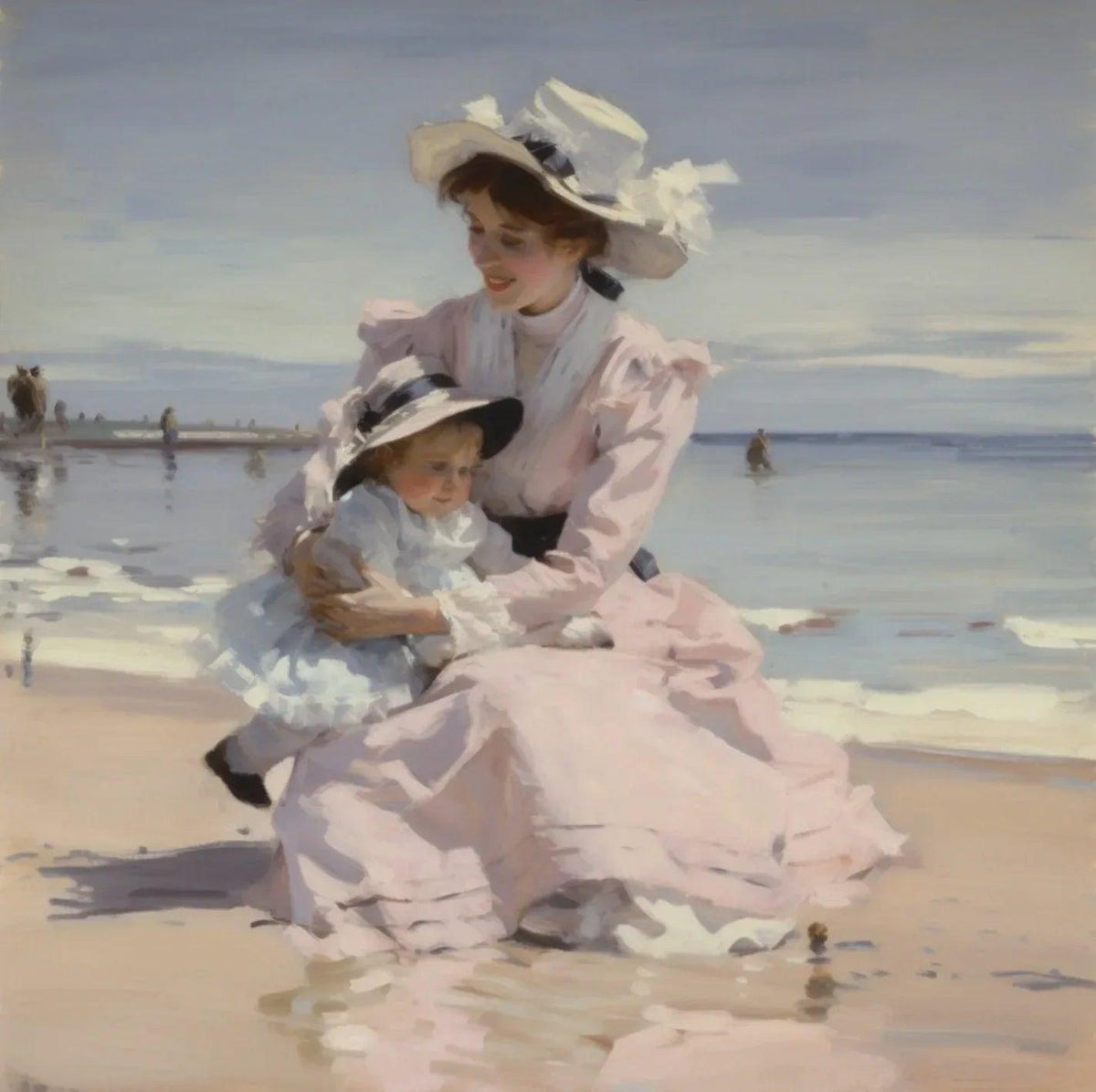 Tableau Original Tullasky – Acrylique sur toile – Œuvre unique - femme et enfant à la plage - Kikooyou Art Gallery - Kikooyou Art Gallery