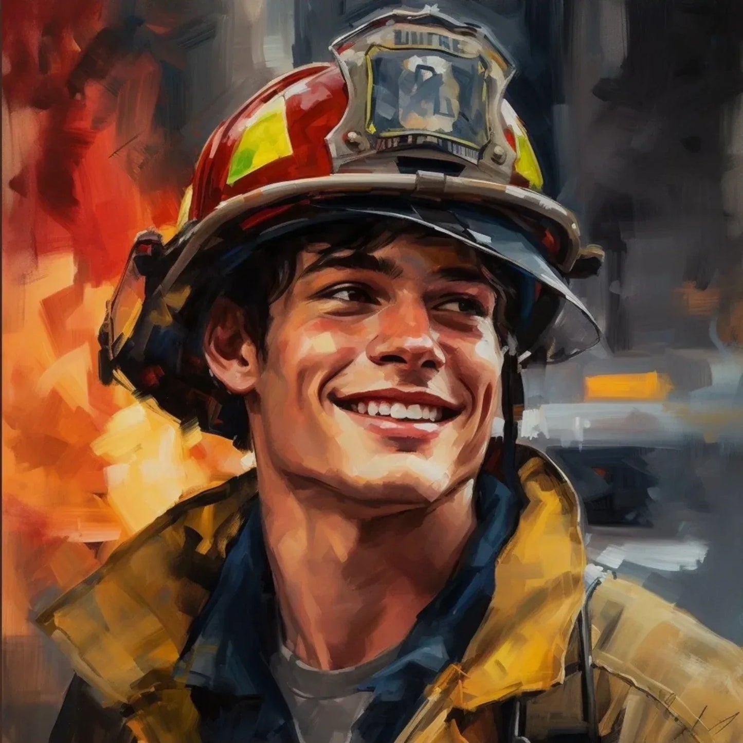 Portrait jeune pompier par Tullasky – Peinture Acrylique Originale - Kikooyou Art Gallery - Kikooyou Art Gallery