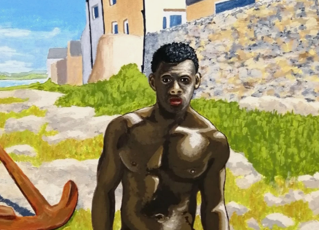 Portrait homme black nu intégrale peinture originale huile sur toile - Kikooyou Art Gallery