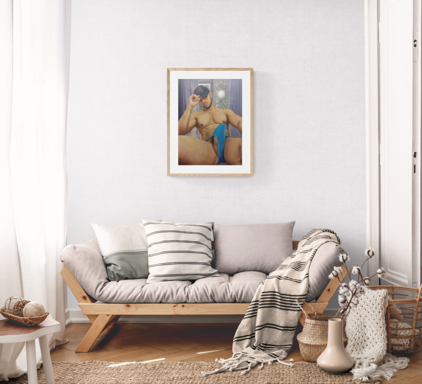 Erotische Kunst porträt Mann shorny im Original slip Ölgemälde auf Leinwand signiert