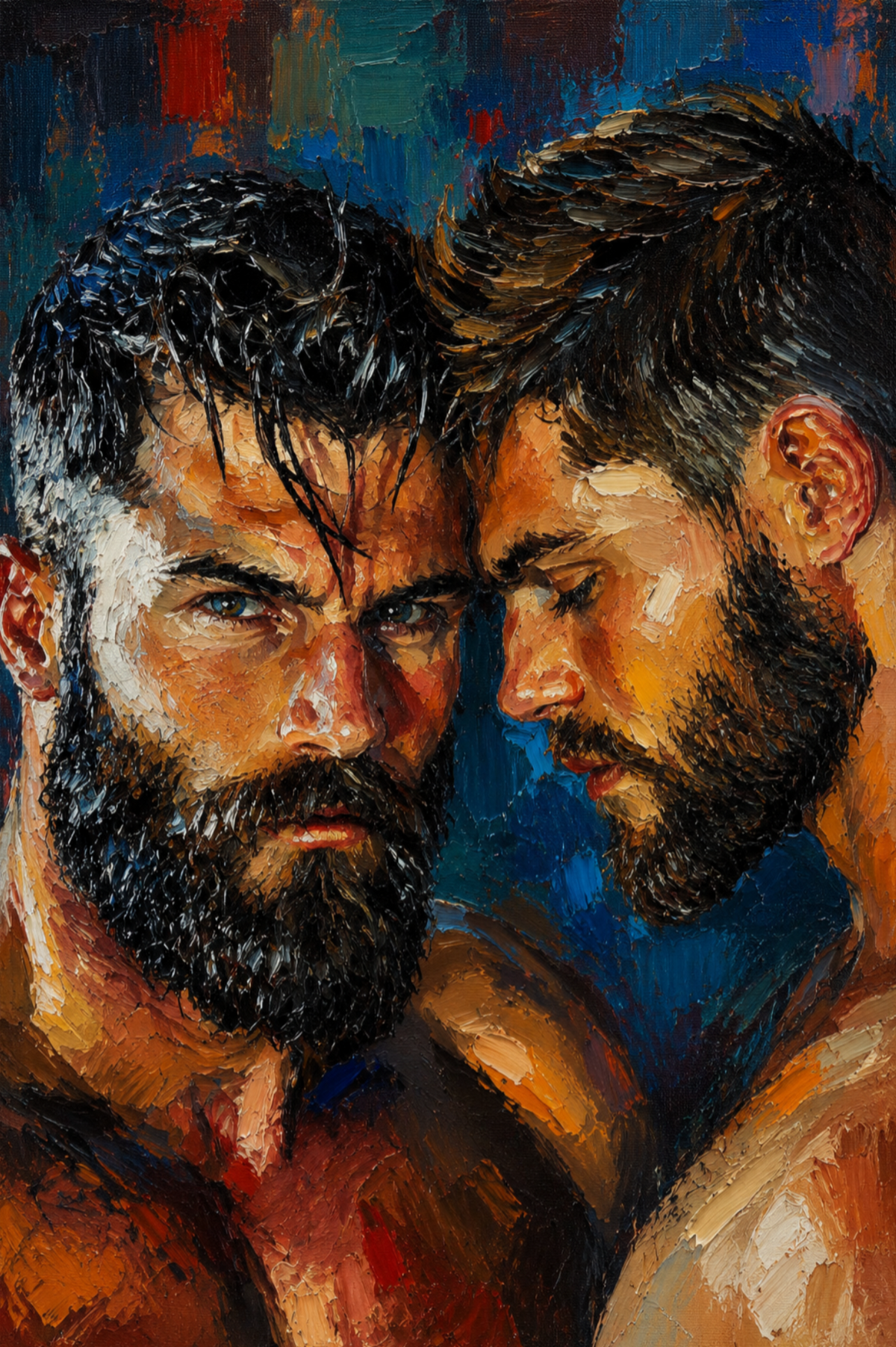 peinture huile sur toile faite sur commande - PORTRAIT BOGOSSE GAY LOVERS