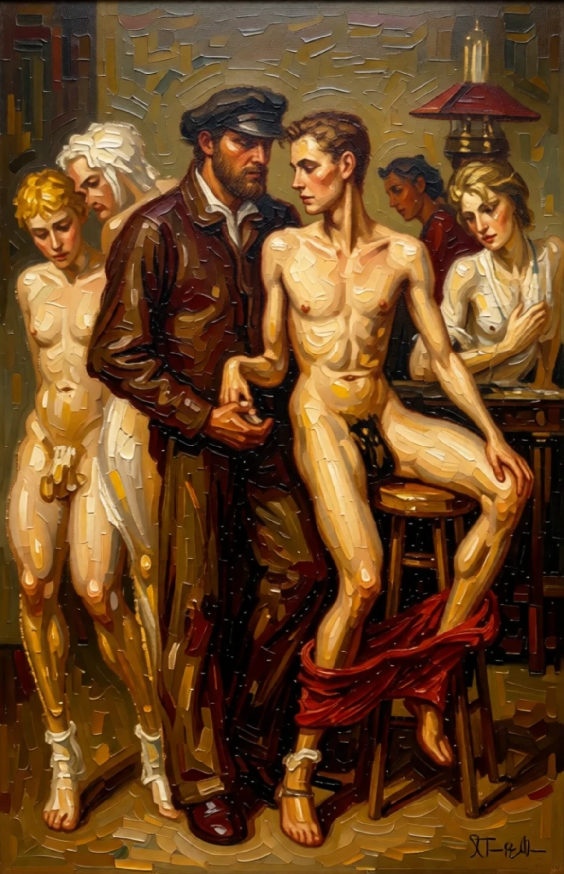 peinture huile sur toile faite SUR COMMANDE - PORTRAIT NU MALE GAY LOVERS