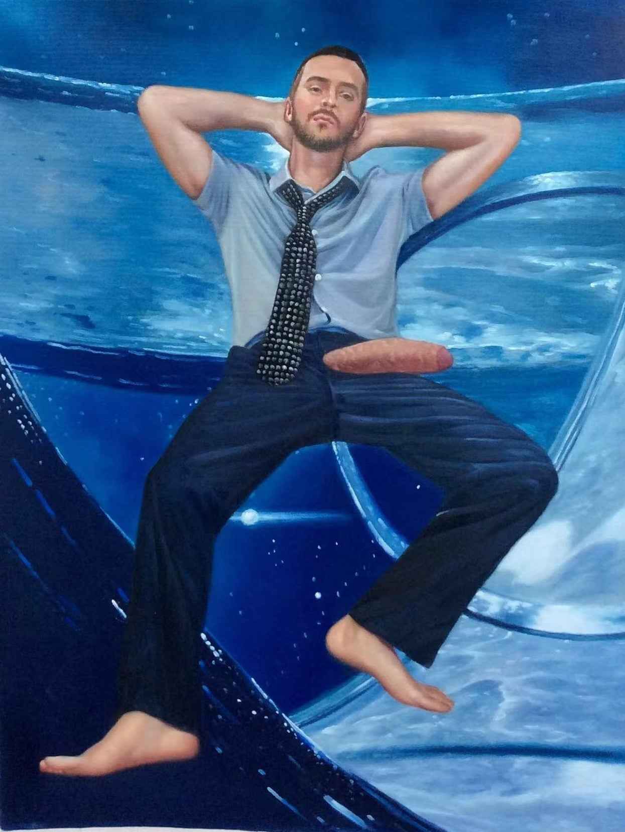 tableau érotique peinture huile sur toile homme excitant