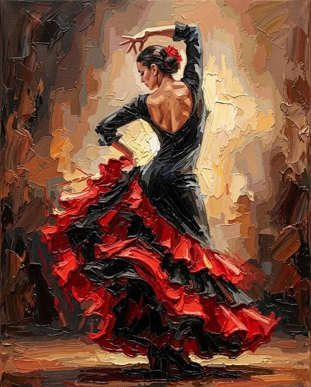 peinture huile sur toile faite sur commande - PORTRAIT DANSEUSE FLAMENCO