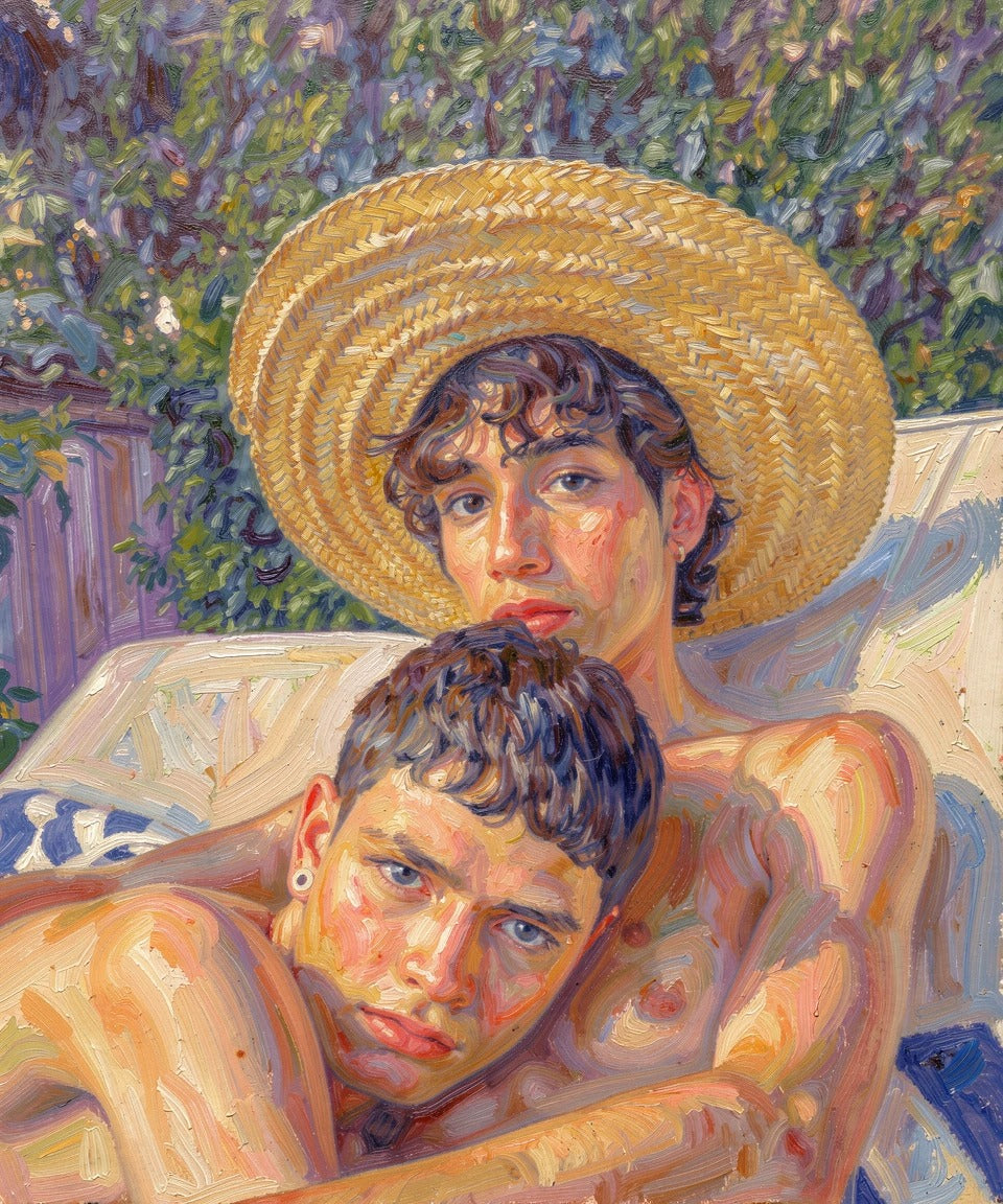 peinture huile sur toile faite sur commande - PORTRAIT BOGOSSE GAY LOVERS