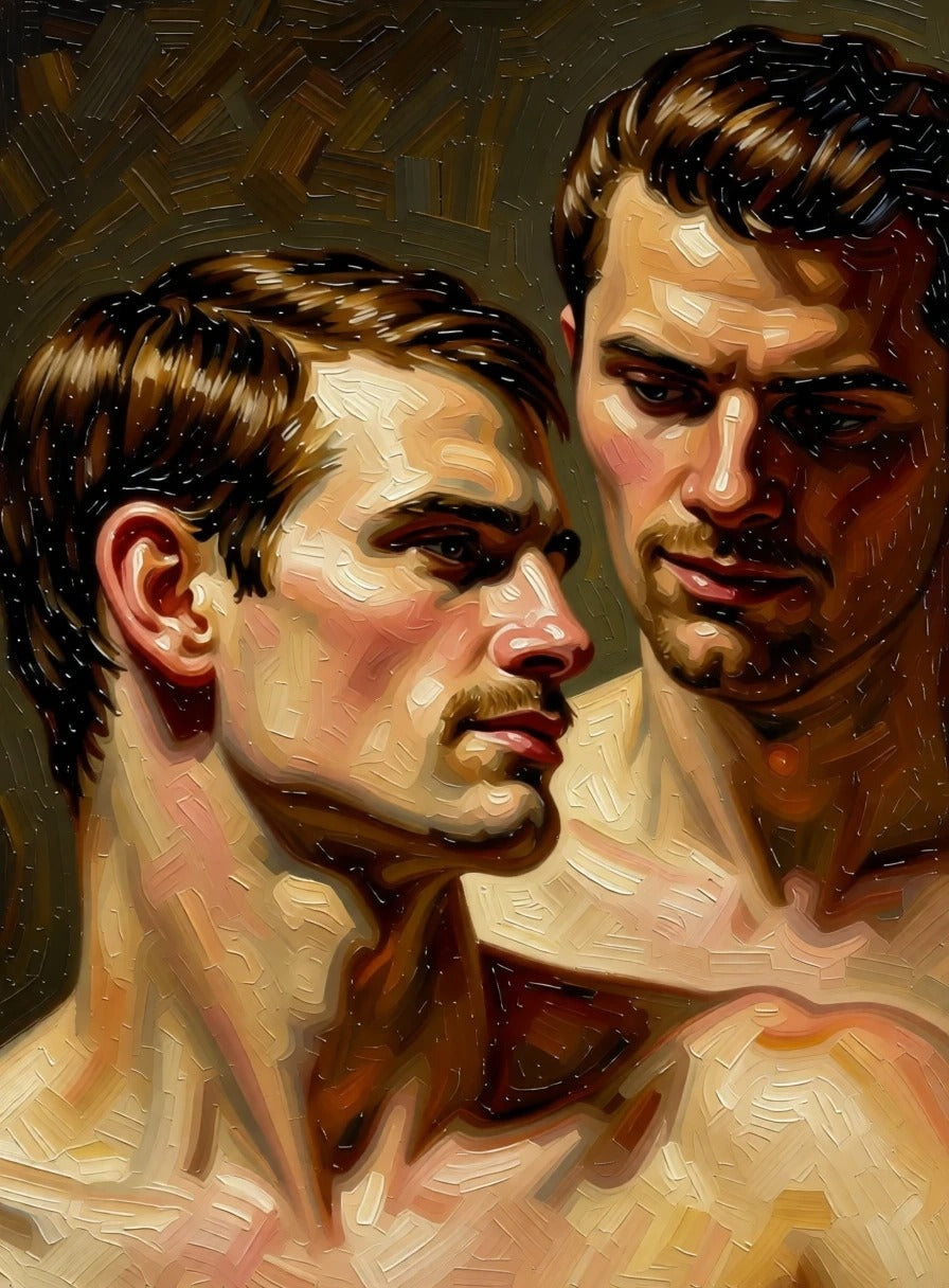 peinture huile sur toile faite sur commande - PORTRAIT BOGOSSE GAY LOVERS