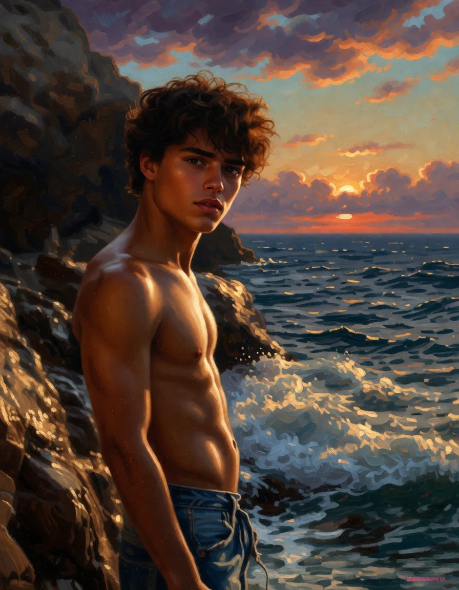 peinture huile sur toile faite SUR COMMANDE - PORTRAIT BOGOSSE PLAGE