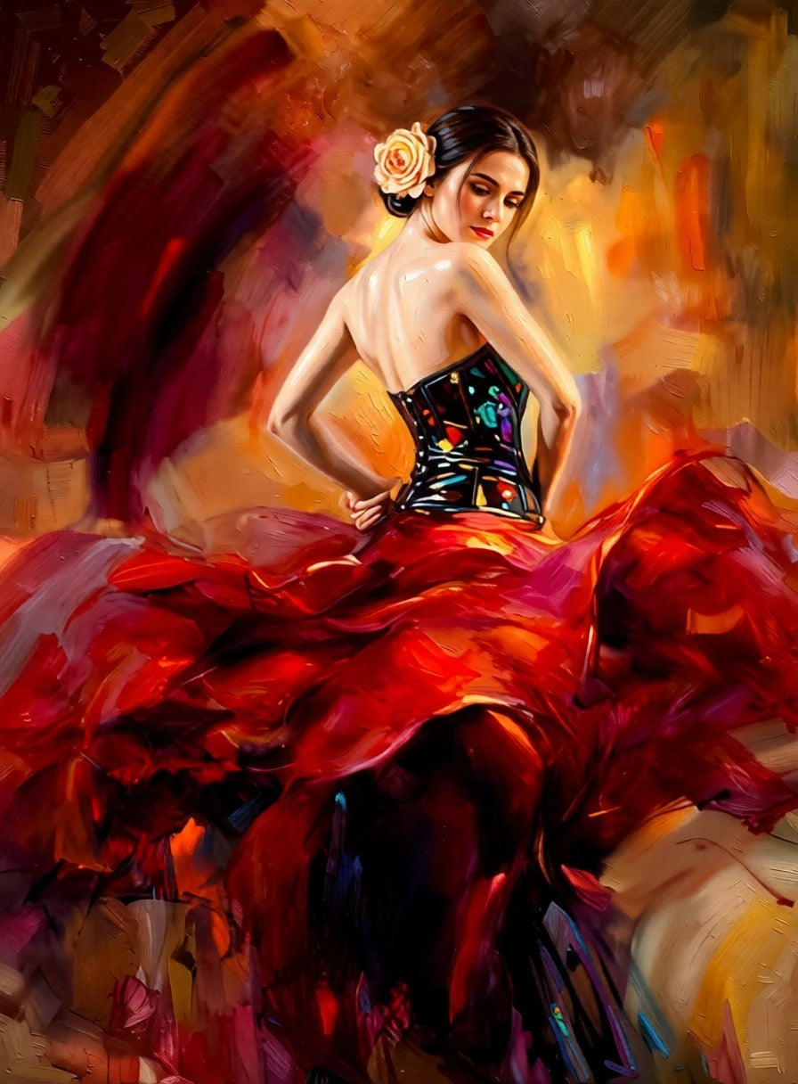 peinture huile sur toile faite sur commande - PORTRAIT DANSEUSE FLAMENCO