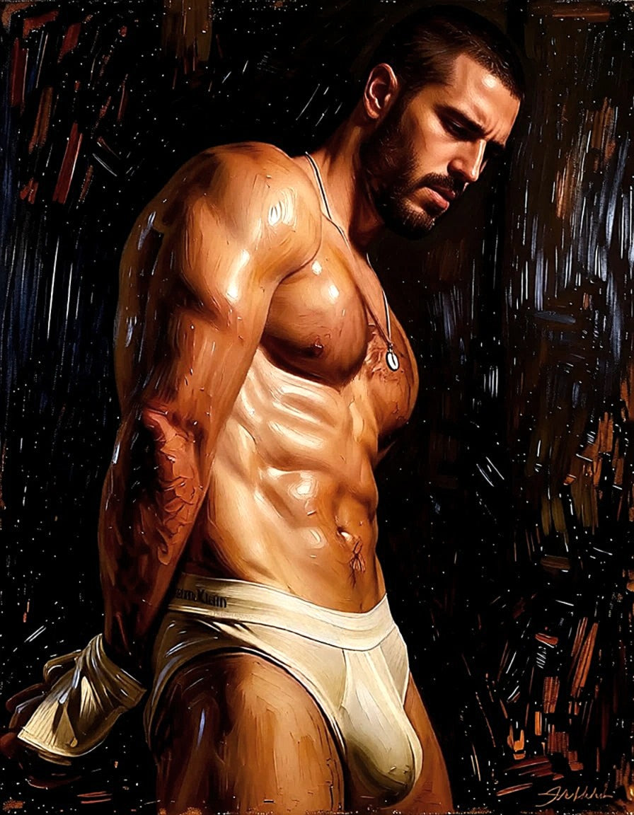 peinture huile sur toile faite SUR COMMANDE - PORTRAIT BOGOSSE GAY