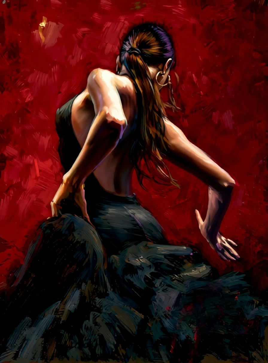 peinture huile sur toile faite sur commande - PORTRAIT DANSEUSE FLAMENCO