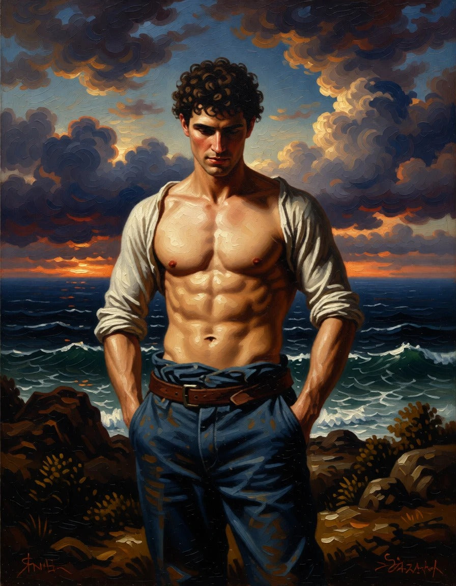 peinture huile sur toile faite SUR COMMANDE - PORTRAIT BOGOSSE TORSE NU AUTRE TEMPS