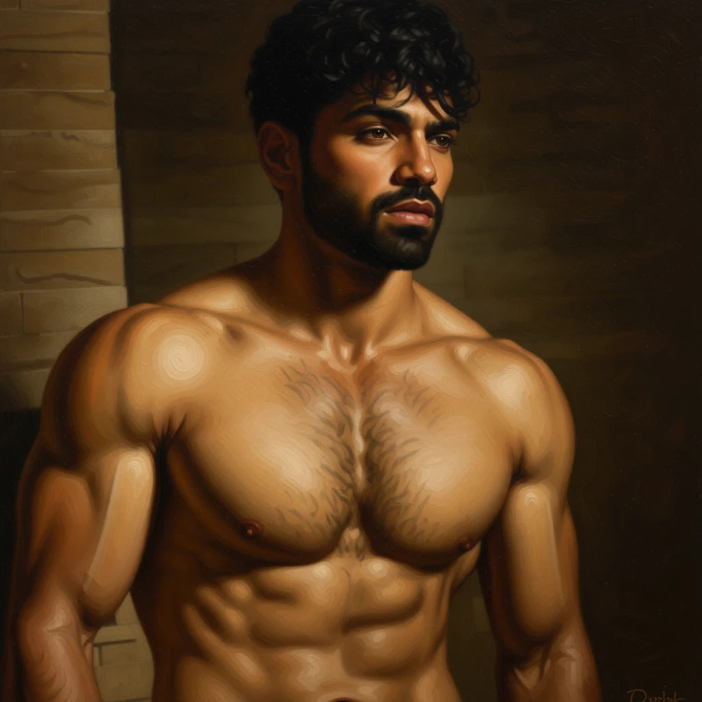 peinture huile sur toile faite SUR COMMANDE - PORTRAIT NU BOGOSSE