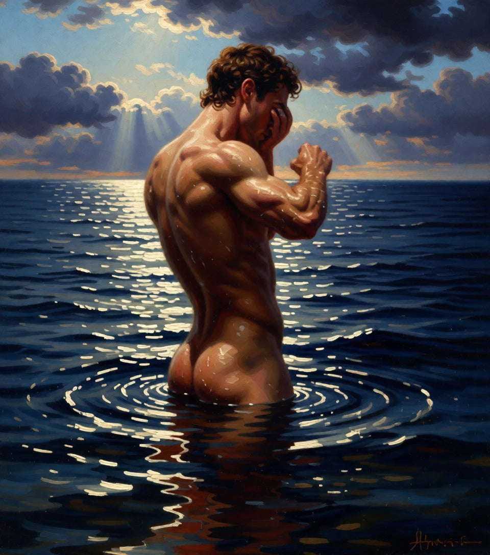 peinture huile sur toile faite SUR COMMANDE - PORTRAIT MALE TORSE NU AUTRE TEMPS