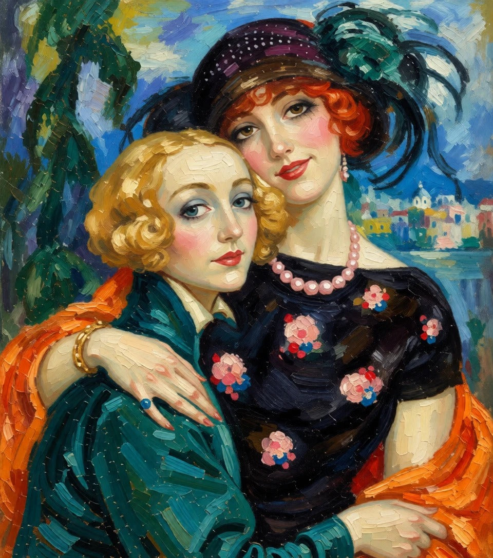 peinture huile sur toile faite SUR COMMANDE - PORTRAIT LES DEUX AMIES