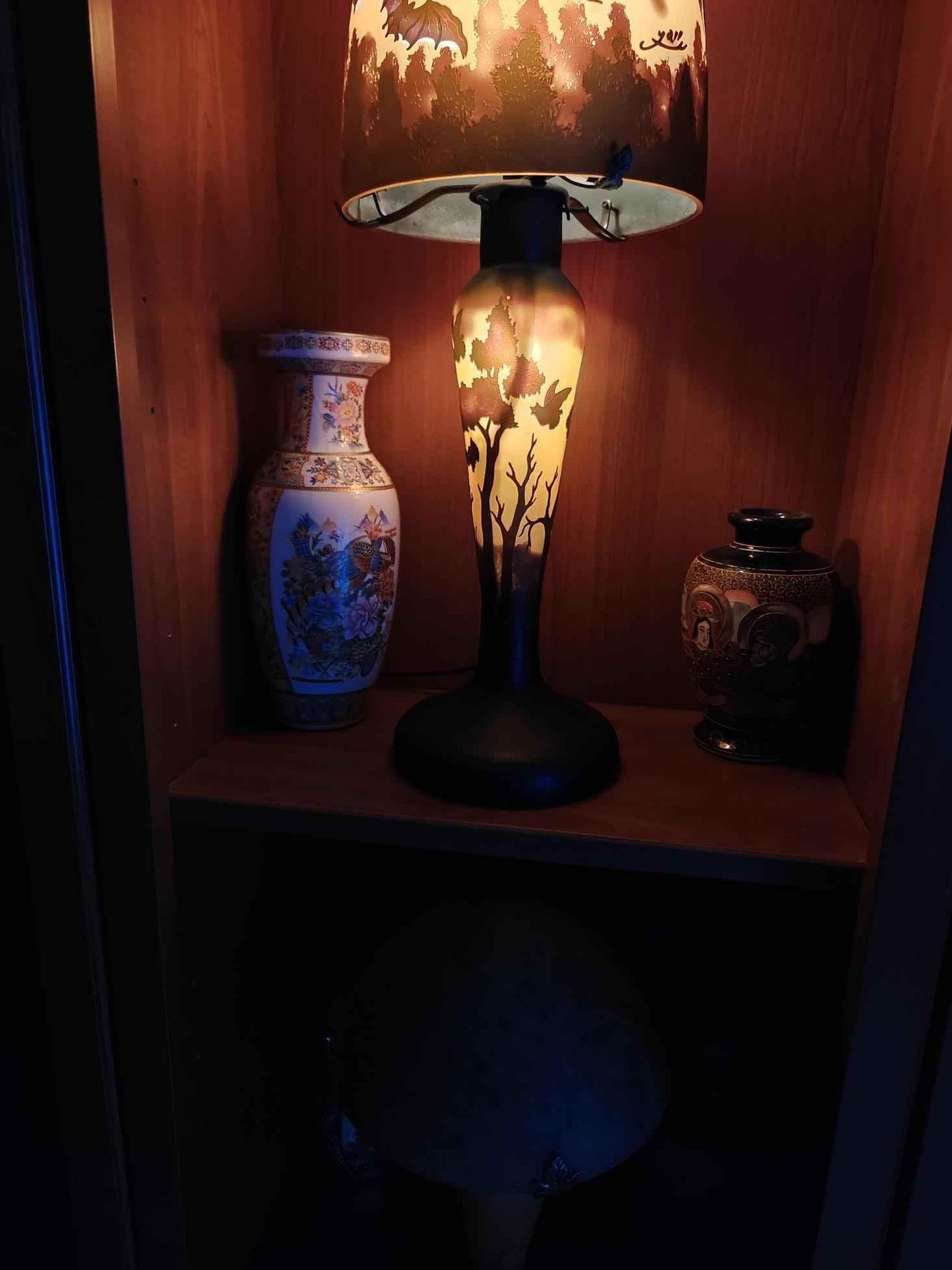 Lampe verre champignon Gallé Tip MOTIF chauve souris bicolor - Kikooyou Art Gallery