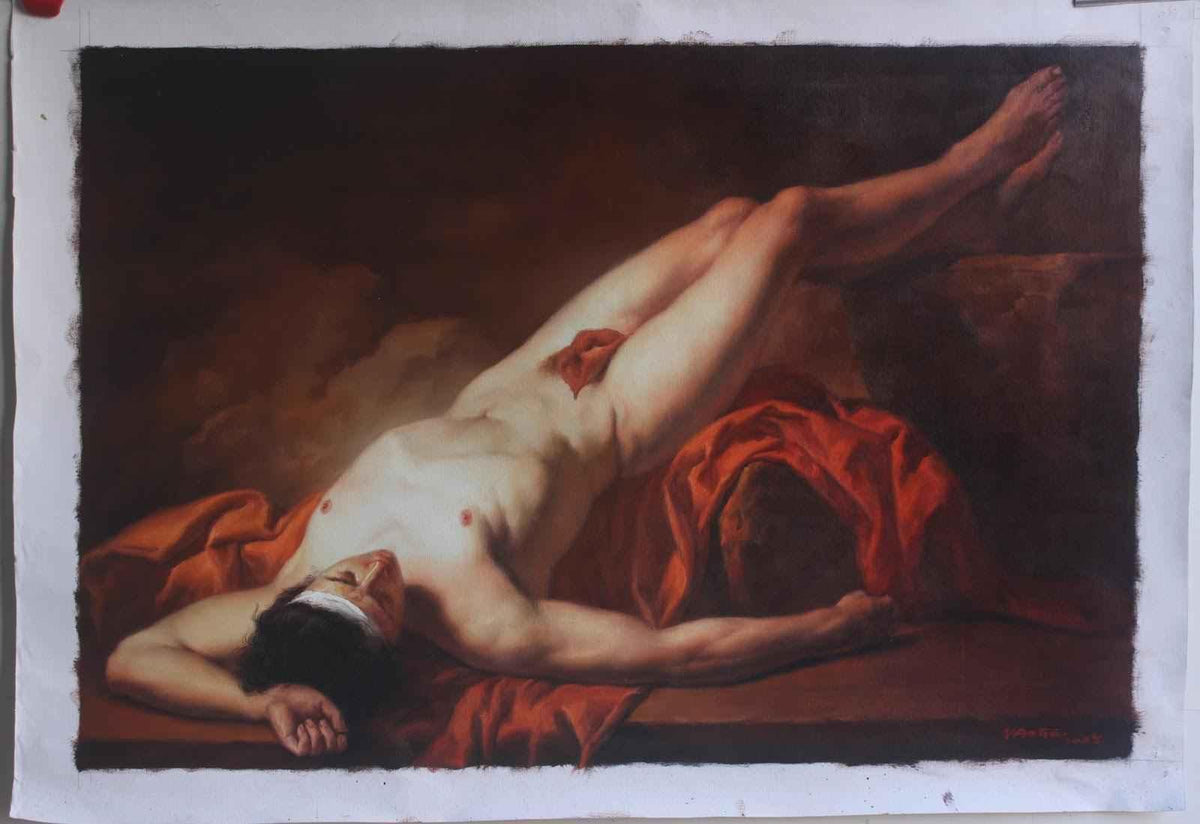 tableau peinture érotique huile sur toile Hector homme nu d'après David - Kikooyou Art Gallery - Kikooyou Art Gallery