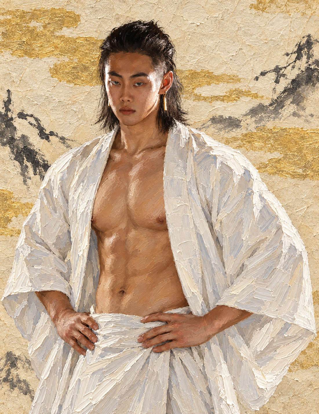 peinture huile sur toile faite sur commande - PORTRAIT BOGOSSE AUTRE TEMPS JAPON