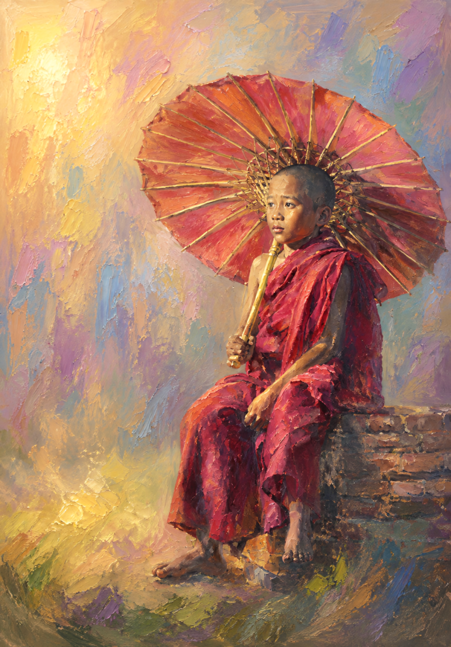 peinture huile sur toile faite sur commande - PORTRAIT bouddhisme