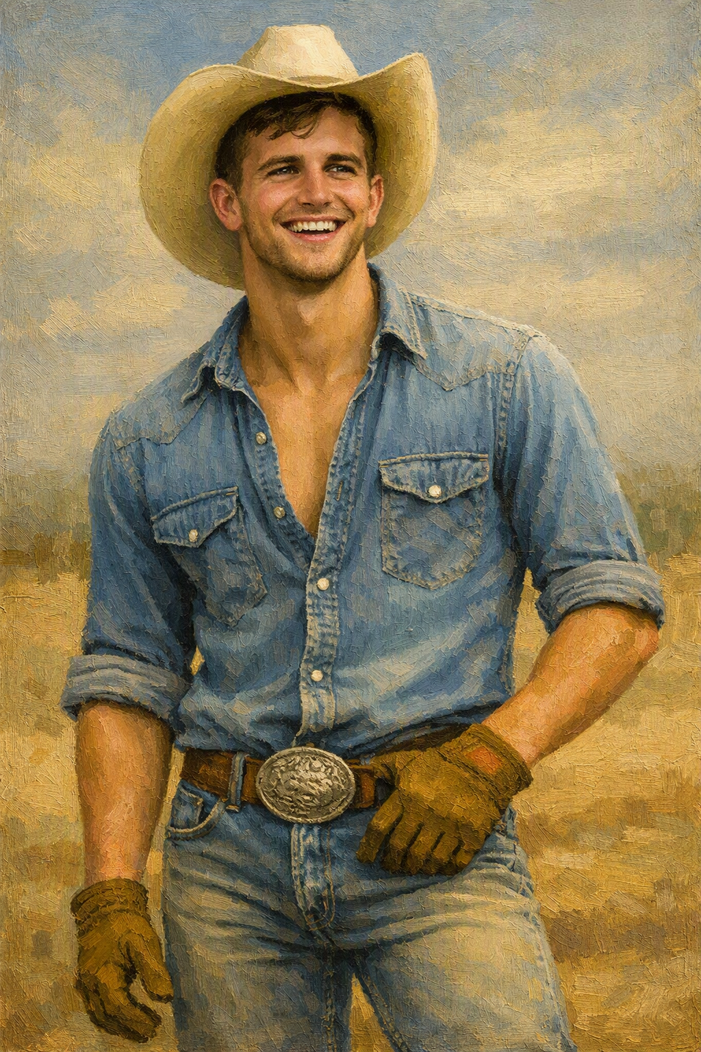 peinture huile sur toile faite sur commande - PORTRAIT BOGOSSE COWBOY