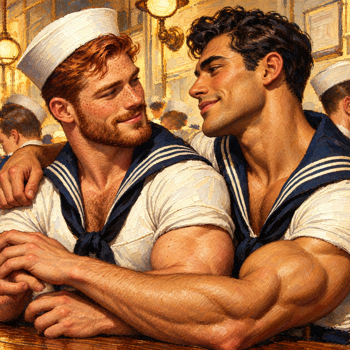peinture huile sur toile faite SUR COMMANDE - PORTRAIT GAY LOVERS SAILOR